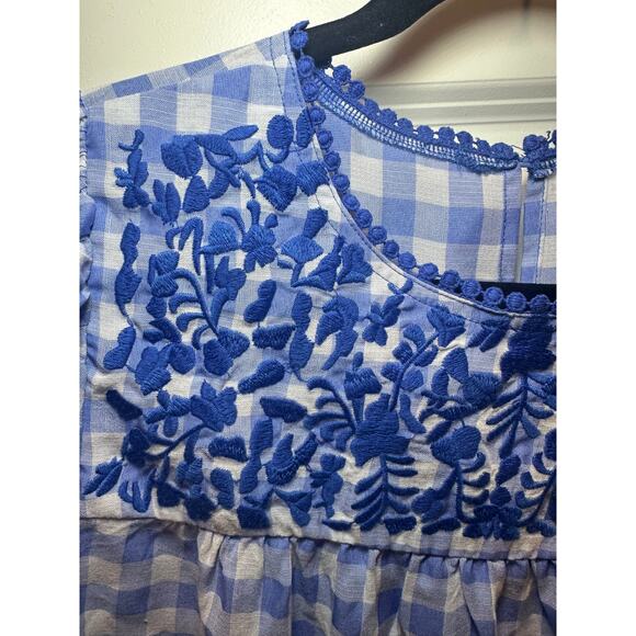 Jodifl Gingham Embroidered Peplum Blouse Cottagecore Spring Floral Top Size L - Picture 11 of 12